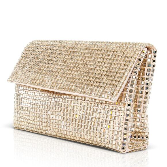Badgley Mischka Maria Allover Crystal Envelope Clutch Gold Jeweled Evening Party - Picture 2 of 11